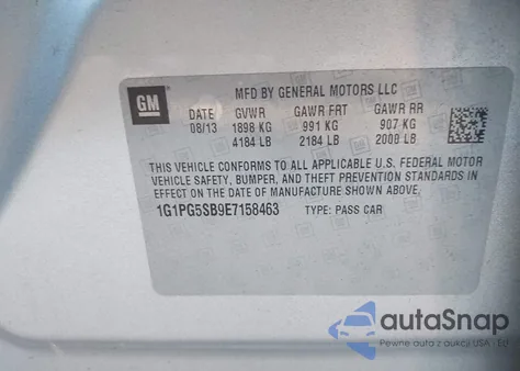 2014 Chevrolet Cruze Ltz z USA, uszkodzony, nr VIN 1G1PG5SB9E7158463